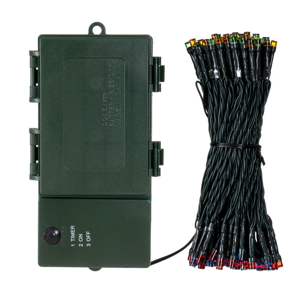 X5GBO10 100 LED Multi Color Battery Operated Light Set, Green Wire with 5 in. Bulb Spacing