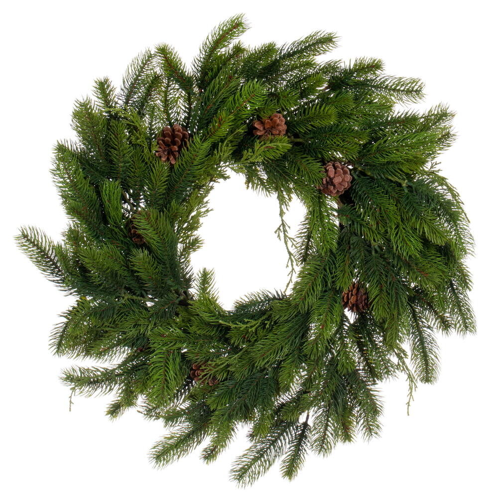 EH232324 24 in. Holiday Pine Wreath with Cones - Green