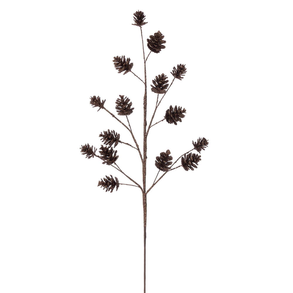 QG231176 24 in. Artificial Mocha Pinecone Glitter Spray - Bag of 6