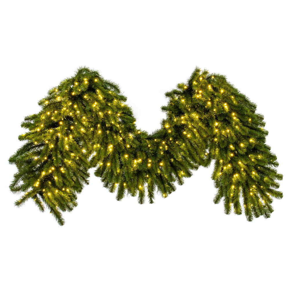 G237025LED 9 ft. x 24 in. Deluxe Sequoia Pine Artificial Pre-Lit Garland with Guage Galvanized Wire - Green