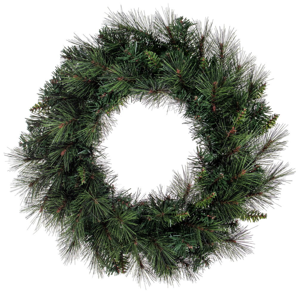 K201424 24 in. Brighton Pine Artificial Wreath with 150 PE & PVC Tips - Green