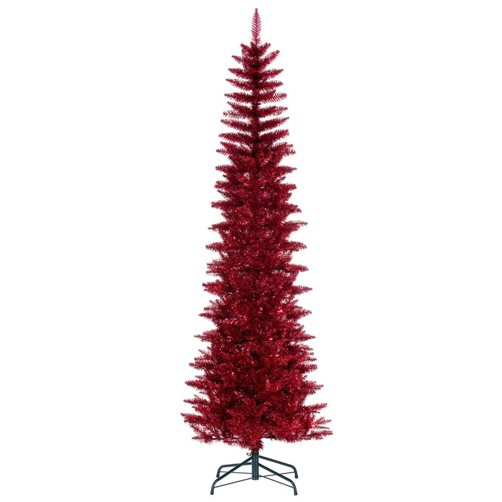 K244480 8.5 ft. x 38 in. Red Tinsel Pencil Artificial Unlit Christmas Tree
