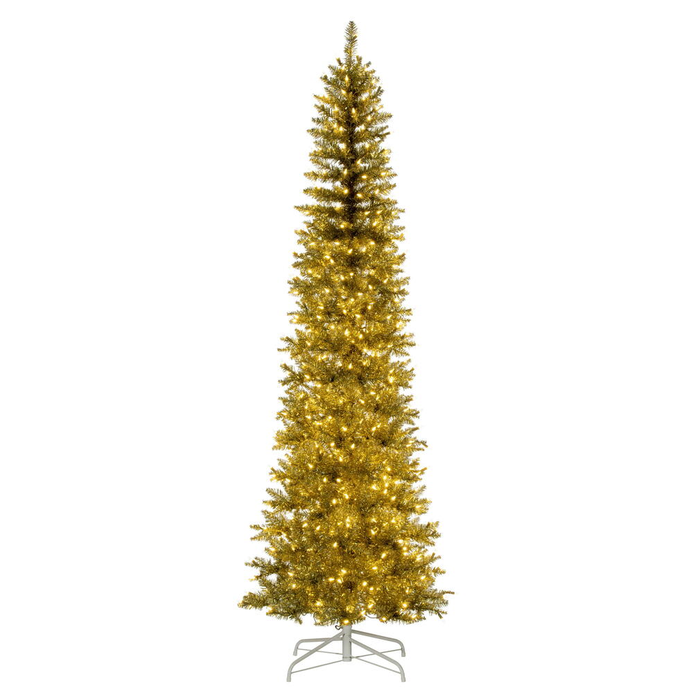 K246176LED 7.5 ft. x 32 in. Champagne Pencil Artificial Pre-Lit Christmas Tree with 450 Dura-Lit Warm White LED Mini Lights
