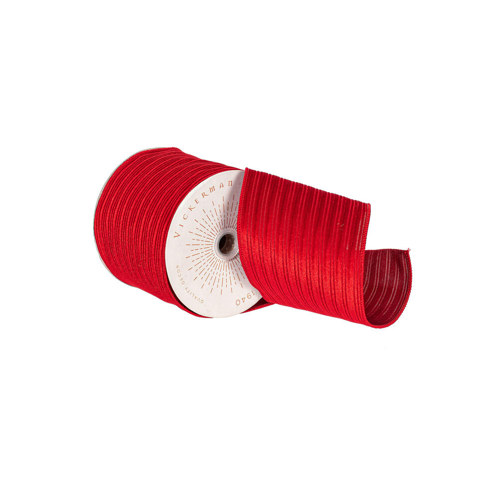 QY240330 4 in. x 10 Yard Red Velvet Lined Satin Back Ribbon