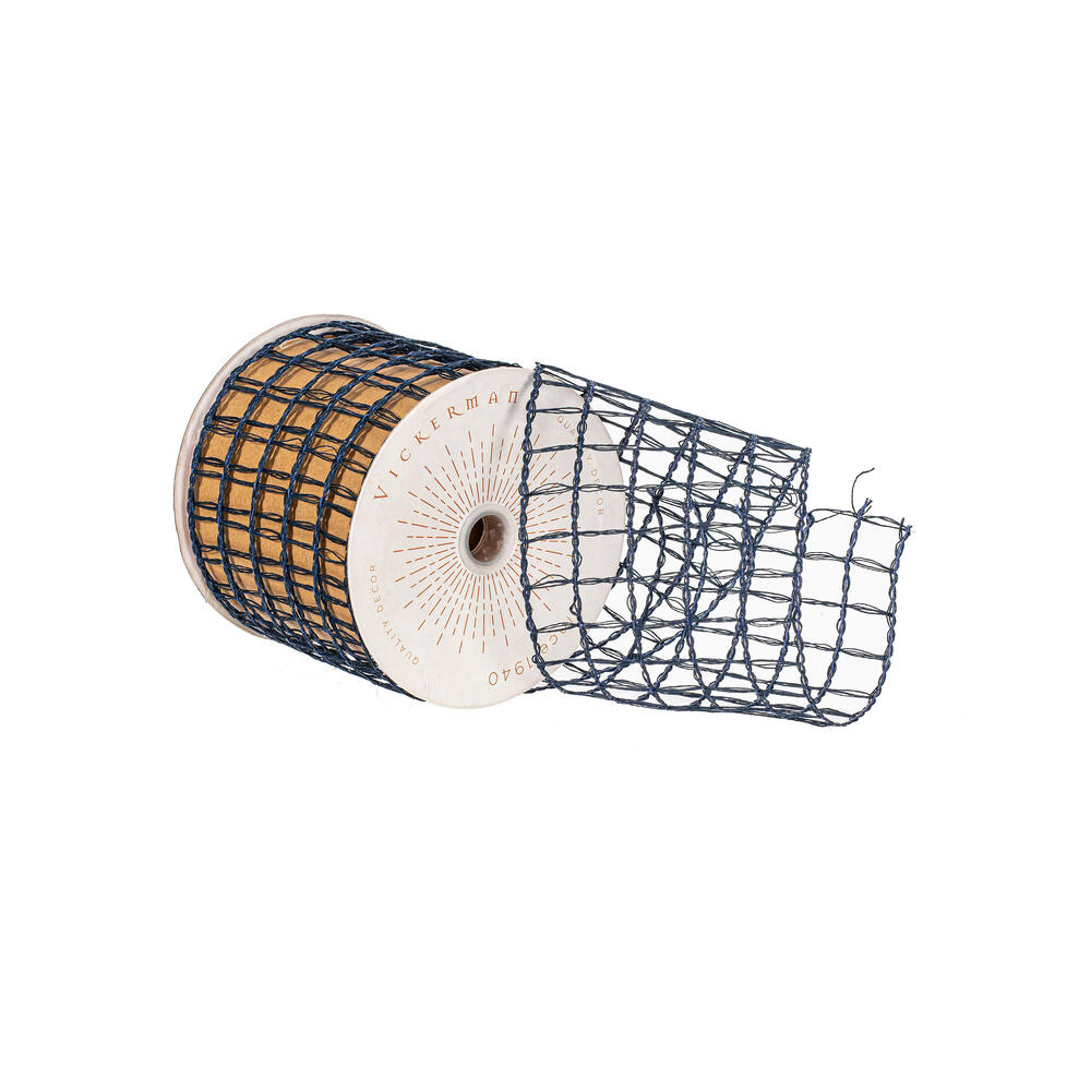 QY240955 3.75 in. x 10 Yard Midnight Blue Thin Grid Wired Ribbon