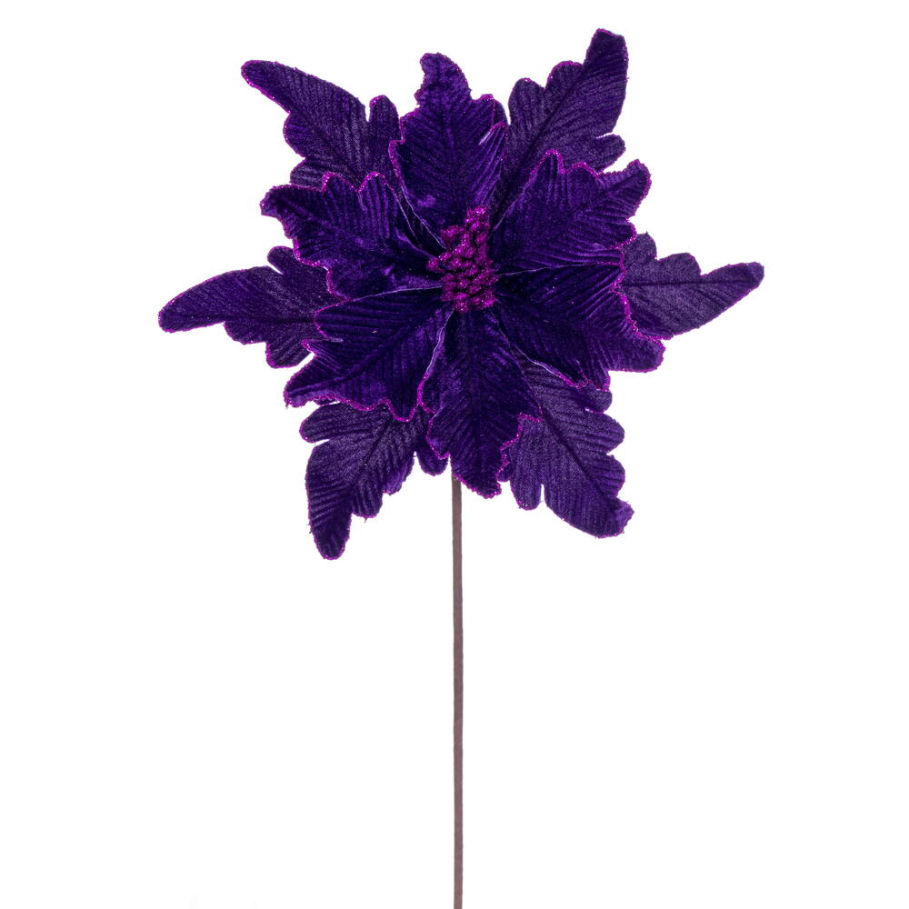 RG241526 13 x 20 in. Plum Deluxe Velvet Poinsettia Stem