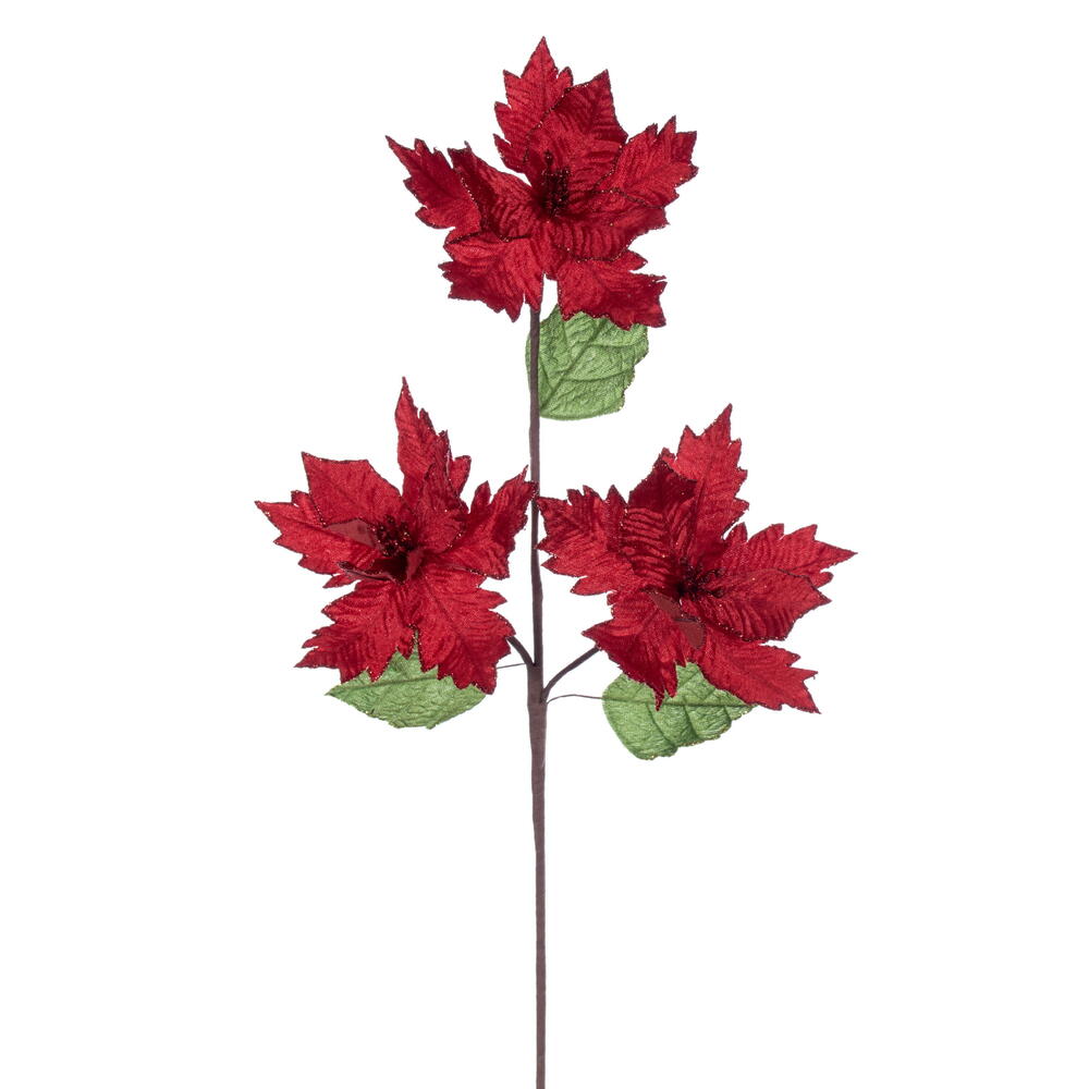 RG241703 6 x 26 in. Red Velvet Trio Razor Poinsettia Stem