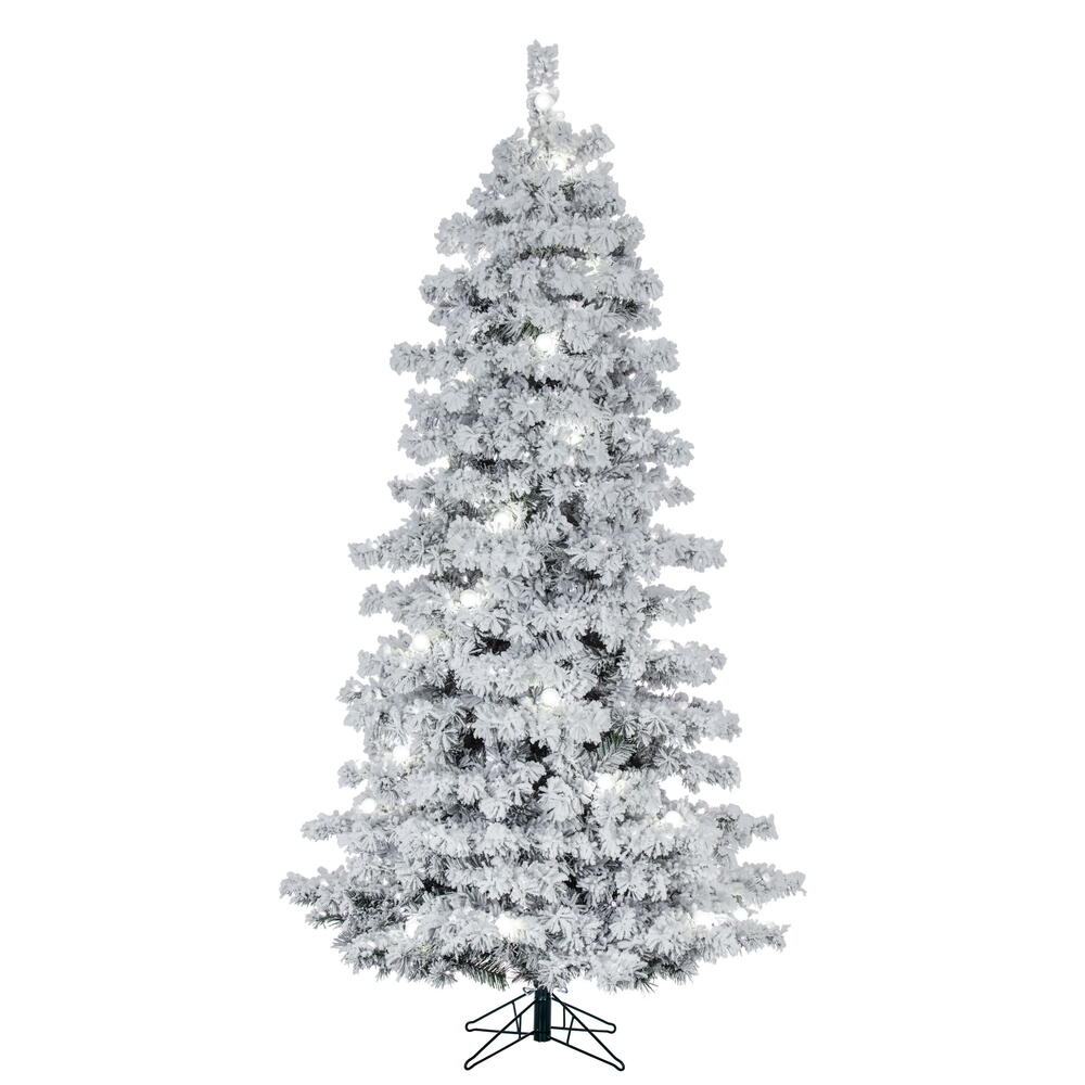 A246288LED 10 ft. x 64 in. Flocked Slim Alaskan Artificial Pre-Lit Christmas Tree with 70 Warm White G40 & 1000 Warm White LED Mini Lights