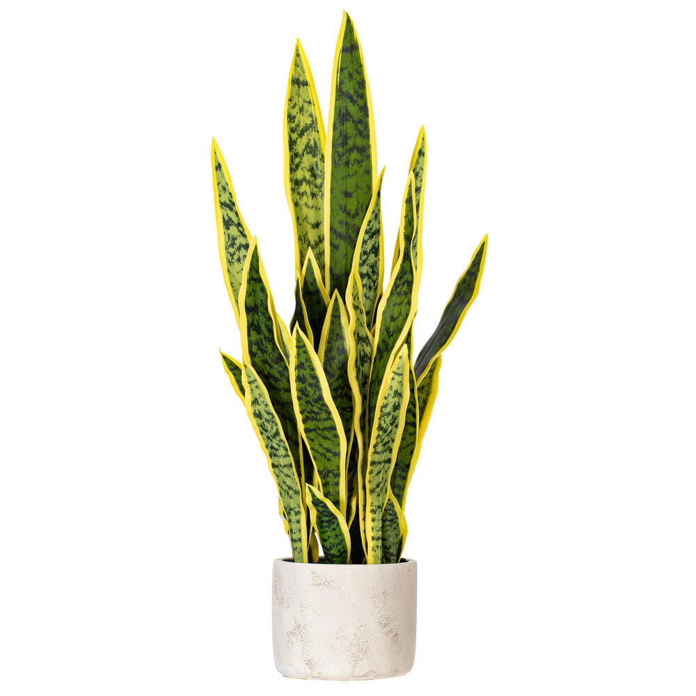 FE224328 28 in. Artificial Snake Plant in Gray Cement Pot - Green