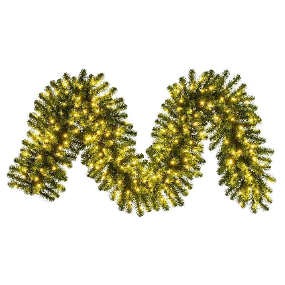 G237018LED 9 ft. x 18 in. Deluxe Sequoia Garland Artificial Pre-Lit Garland with 200 Warm White Single Mold 5 mm Wide Angle Lights - Green
