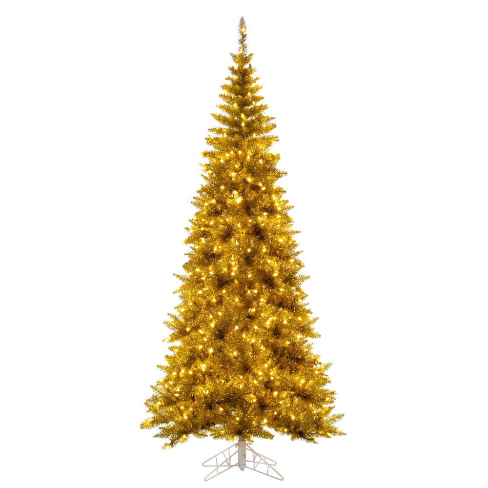 K235346LED 4.5 ft. x 24 in. Slim Gold Tinsel Artificial Pre-Lit Christmas Tree with Warm White LED Mini Lights
