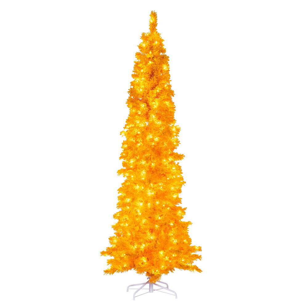 K237066LED 6.5 ft. x 27 in. Flocked Yellow Artificial Pre-Lit Christmas Tree with LED Mini Lights