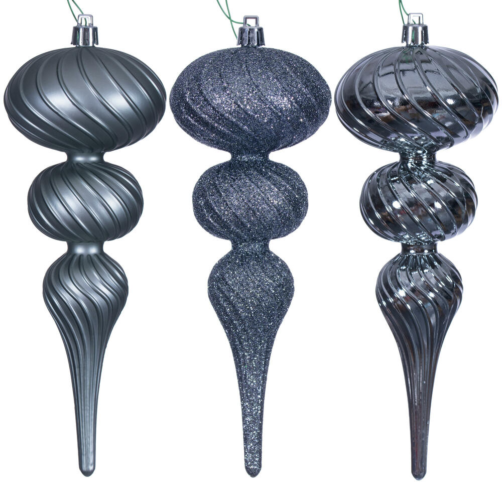 N230187D 8 in. Pewter Swirl Finial Ornament Assortment