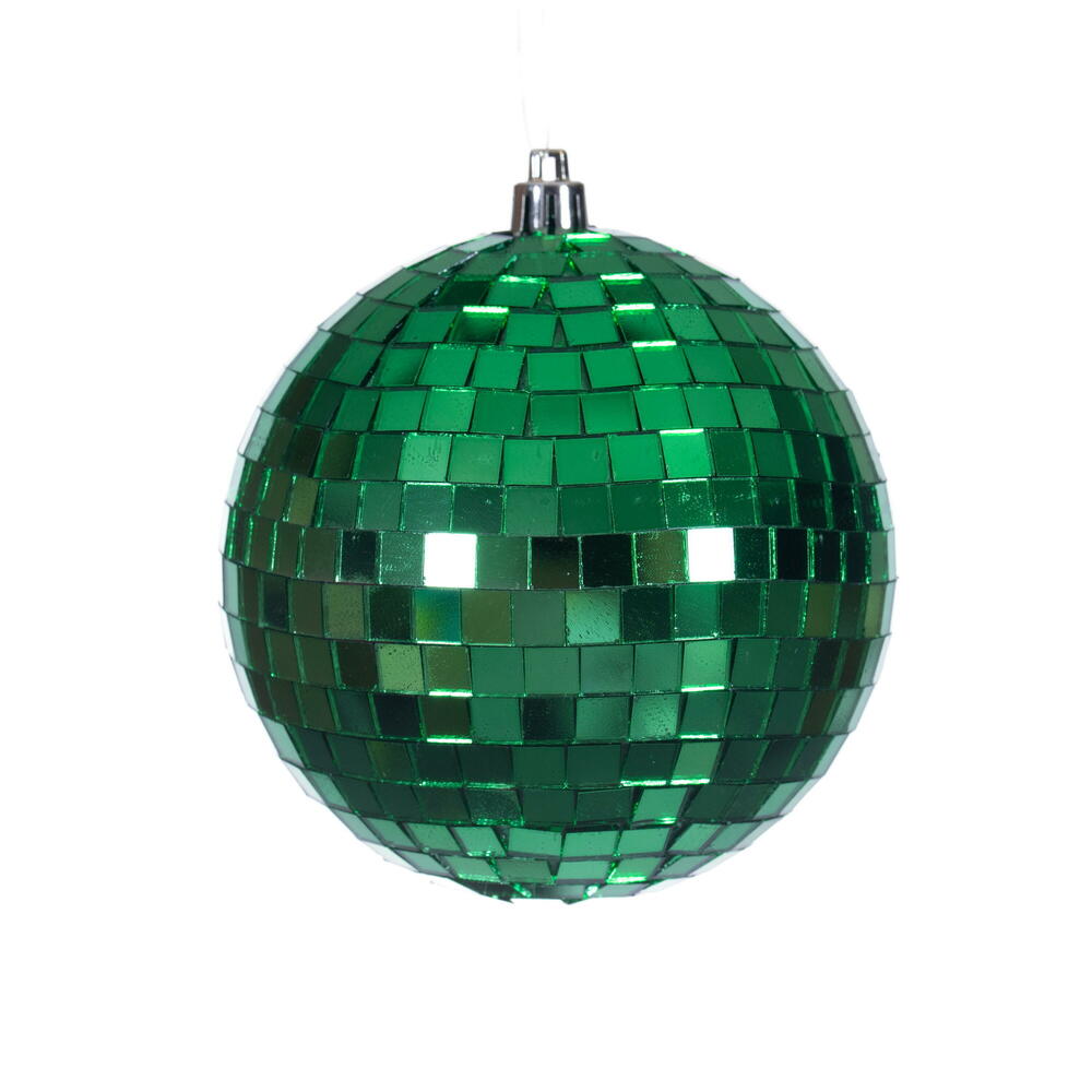N233104D 4 in. Green Mirror Ball Ornament - 6 Per Bag