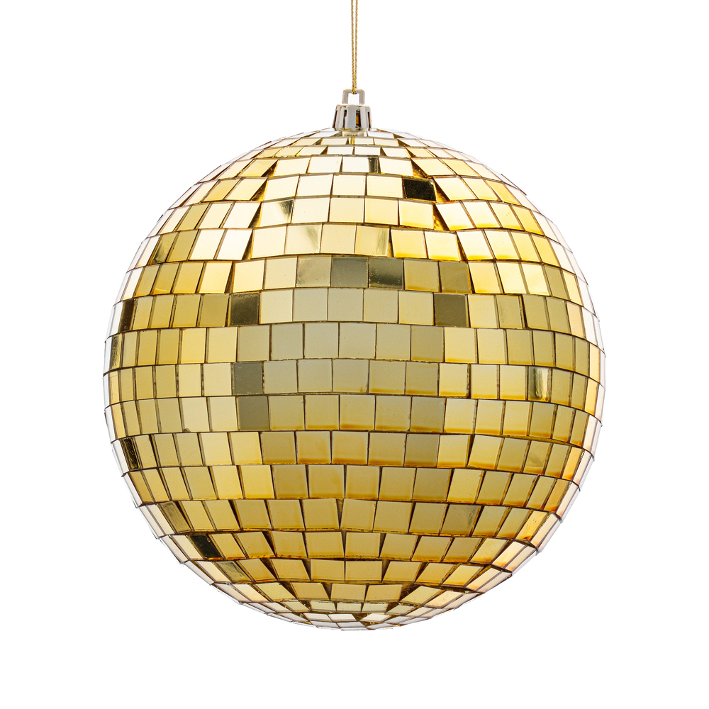 N233308D 6 in. Gold Mirror Ball Ornament - 4 Per Bag
