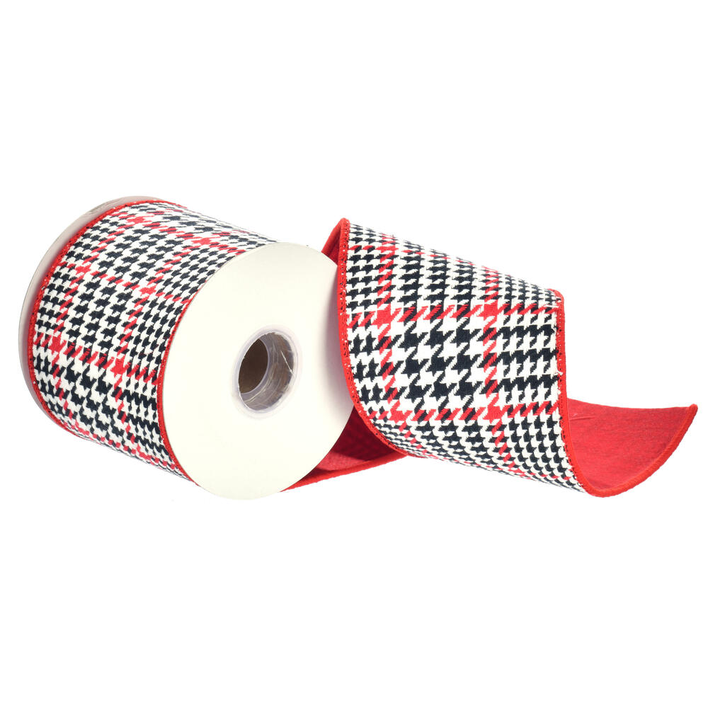 QR231930 4 in. Red Houndstooth Plaid Ribbon
