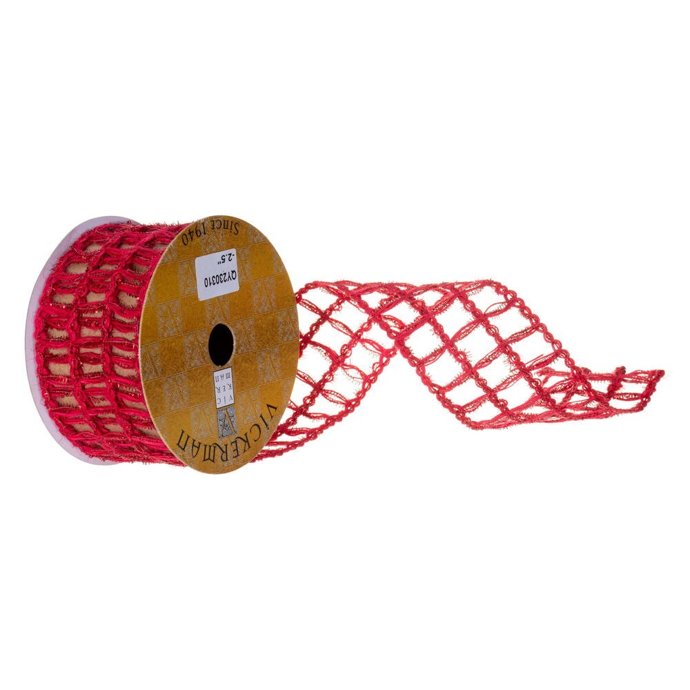 QY230310 2.5 in. x 10 Yard Jute & Tinsel Grid Wired Ribbon