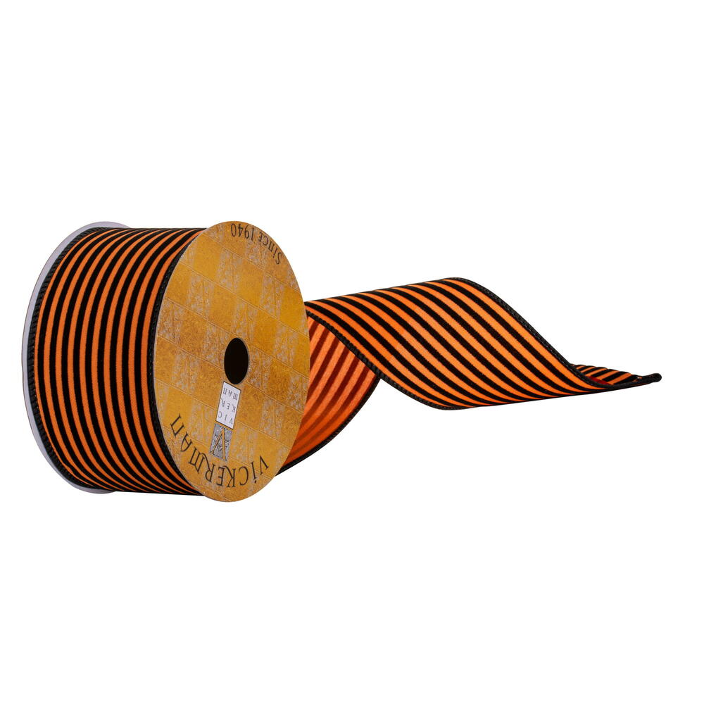 QY230745 2.5 in. x 10 yard Black Velvet & Orange Wired Ribbon