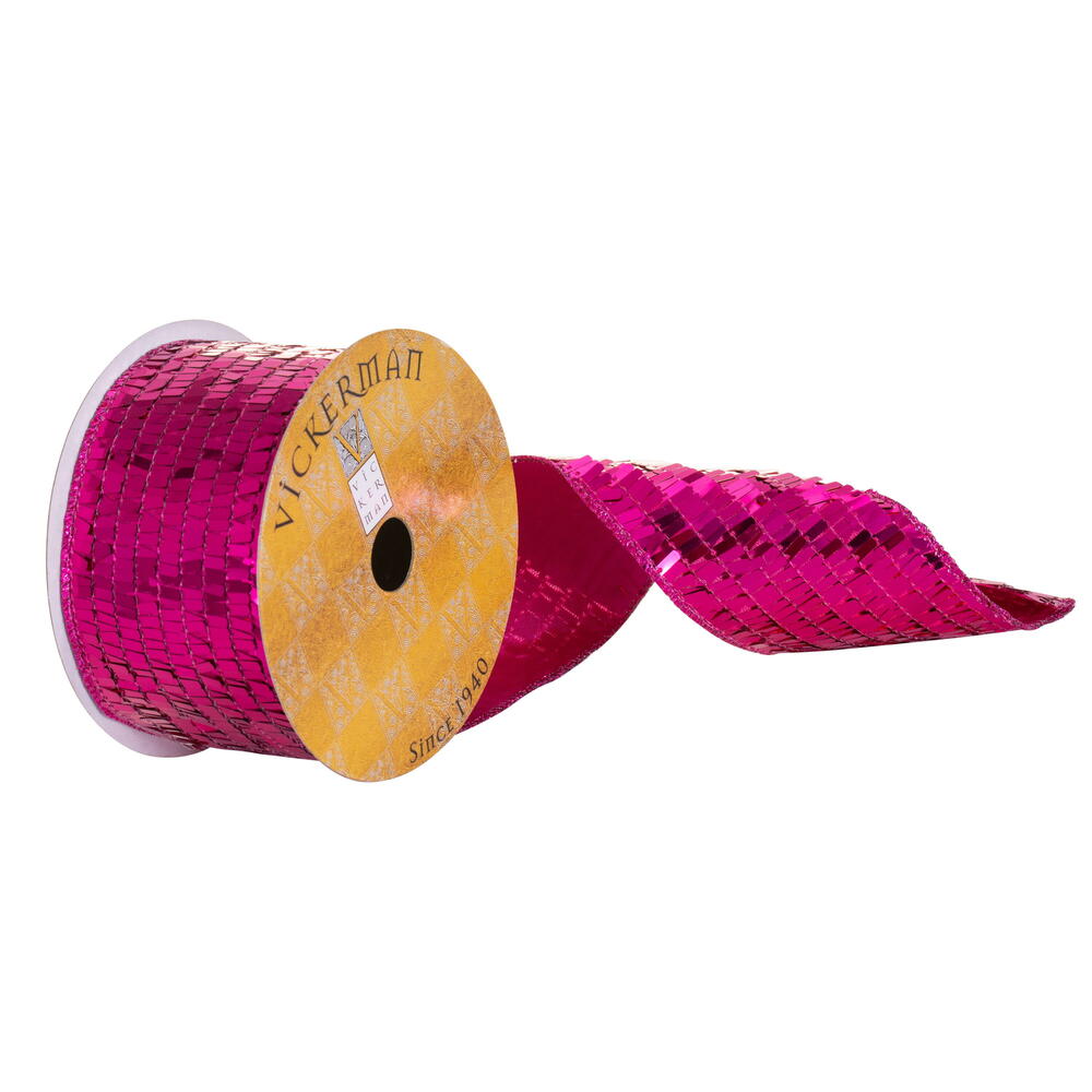 QY231560 2.5 in. x 10 Yard Fuchsia Rectangle Sequin Wired Ribbon