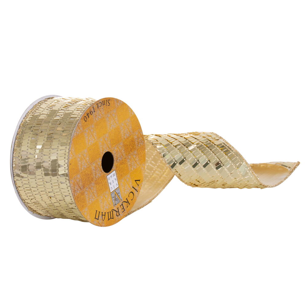 QY231575 2.5 in. x 10 Yard Champagne Rectangle Sequin Wired Ribbon