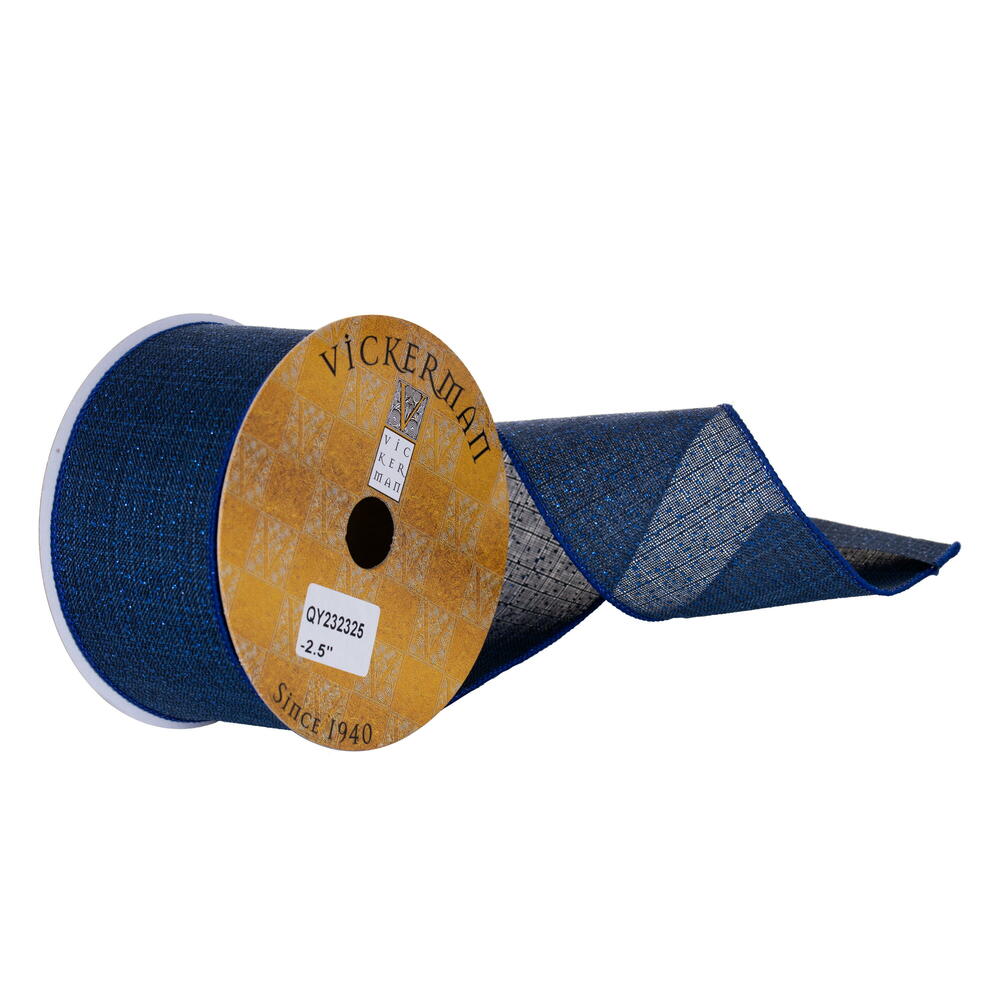 QY232325 2.5 in. x 10 Yard Midnight Blue Glitter Burlap Ribbon