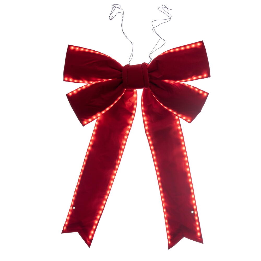 L231336LED 36 x 45 in. Red Velvet Outdoor Christmas Bow with UV Treated Material & Wire to Hang