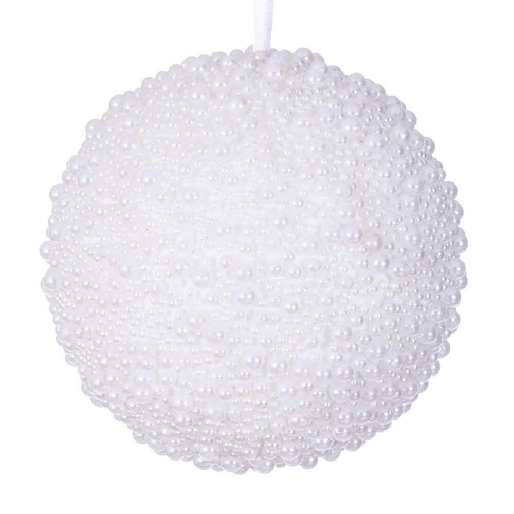 EH241206 6 in. White Pearl Ball Ornament - 2 Piece