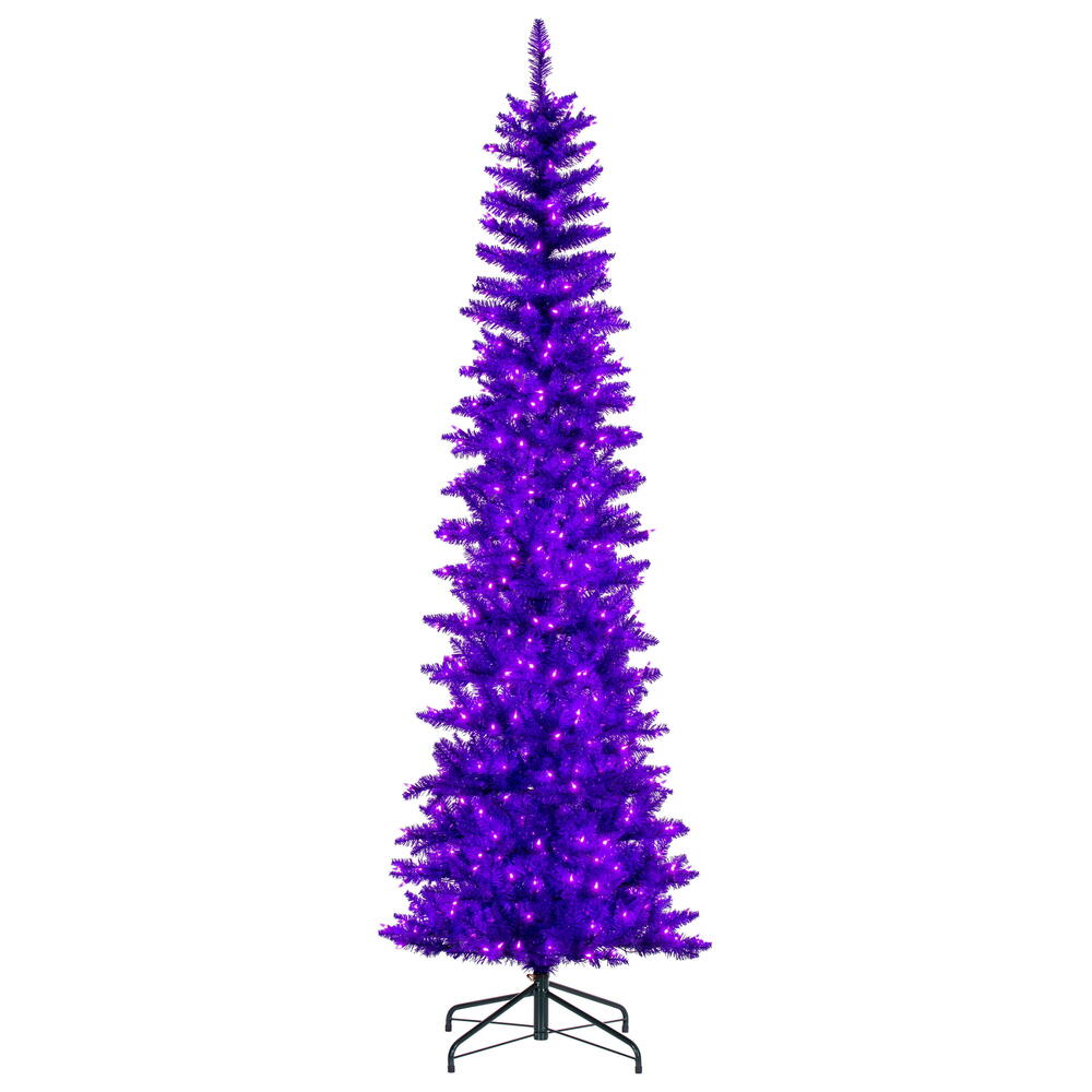K242981LED 8.5 ft. x 38 in. Purple Pencil Artificial Pre-Lit Christmas Tree with 600 Dura-Lit Purple LED Mini Lights