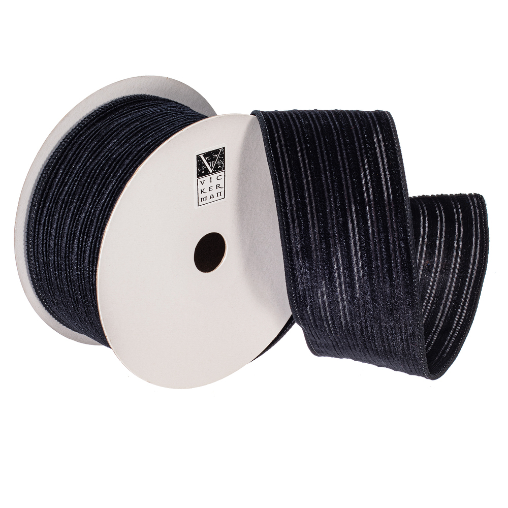 QY240305 2.5 in. x 10 Yard Black Velvet Lined Satin Back Ribbon