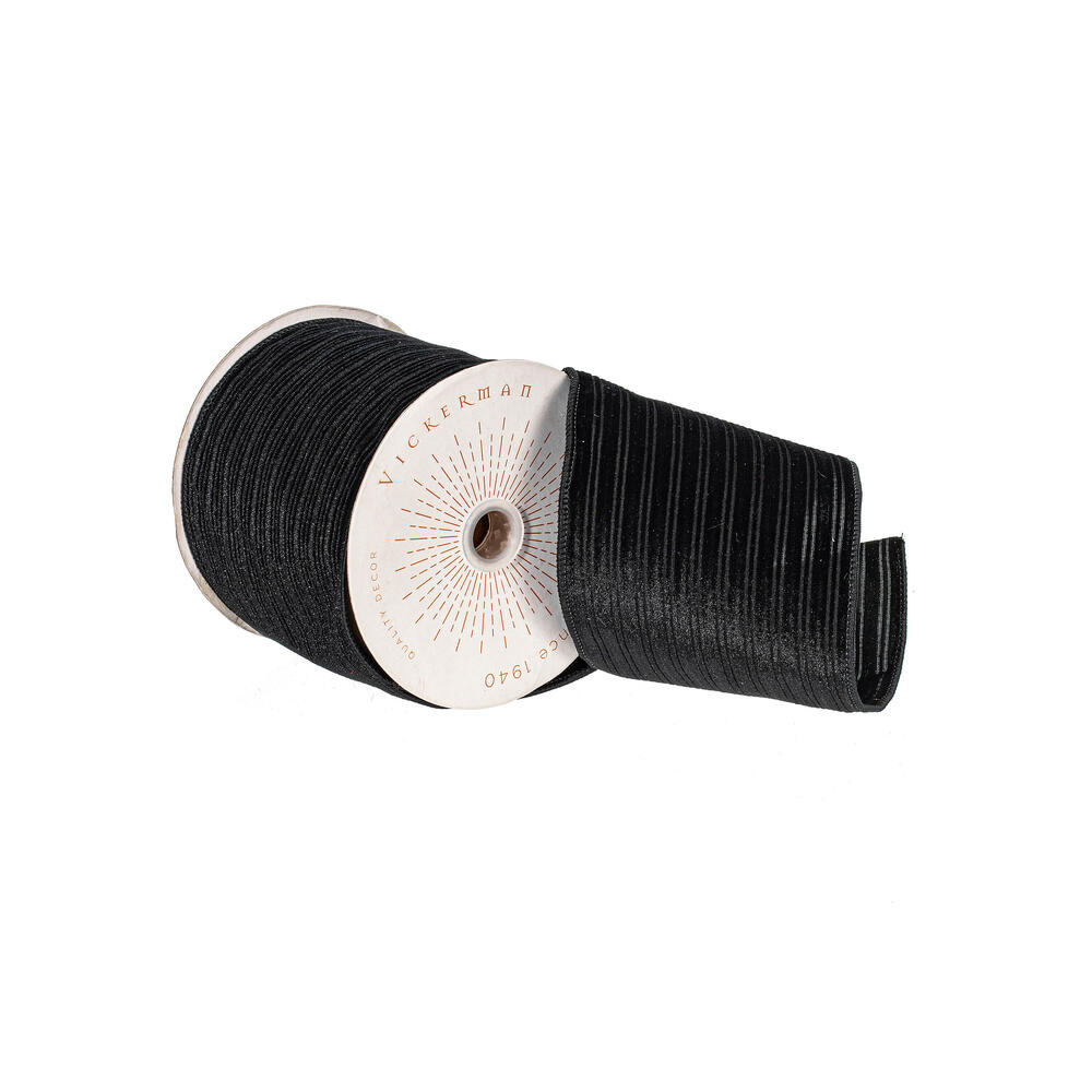 QY240310 4 in. x 10 Yard Black Velvet Lined Satin Back Ribbon