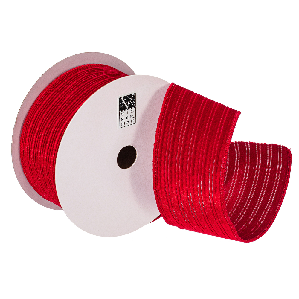 QY240325 2.5 in. x 10 Yard Red Velvet Lined Satin Back Ribbon