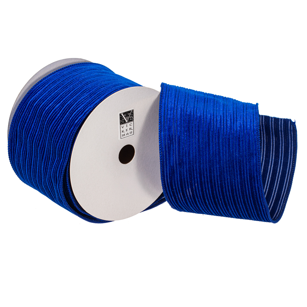 QY240350 4 in. x 10 Yard Royal Blue Velvet Lined Satin Back Ribbon