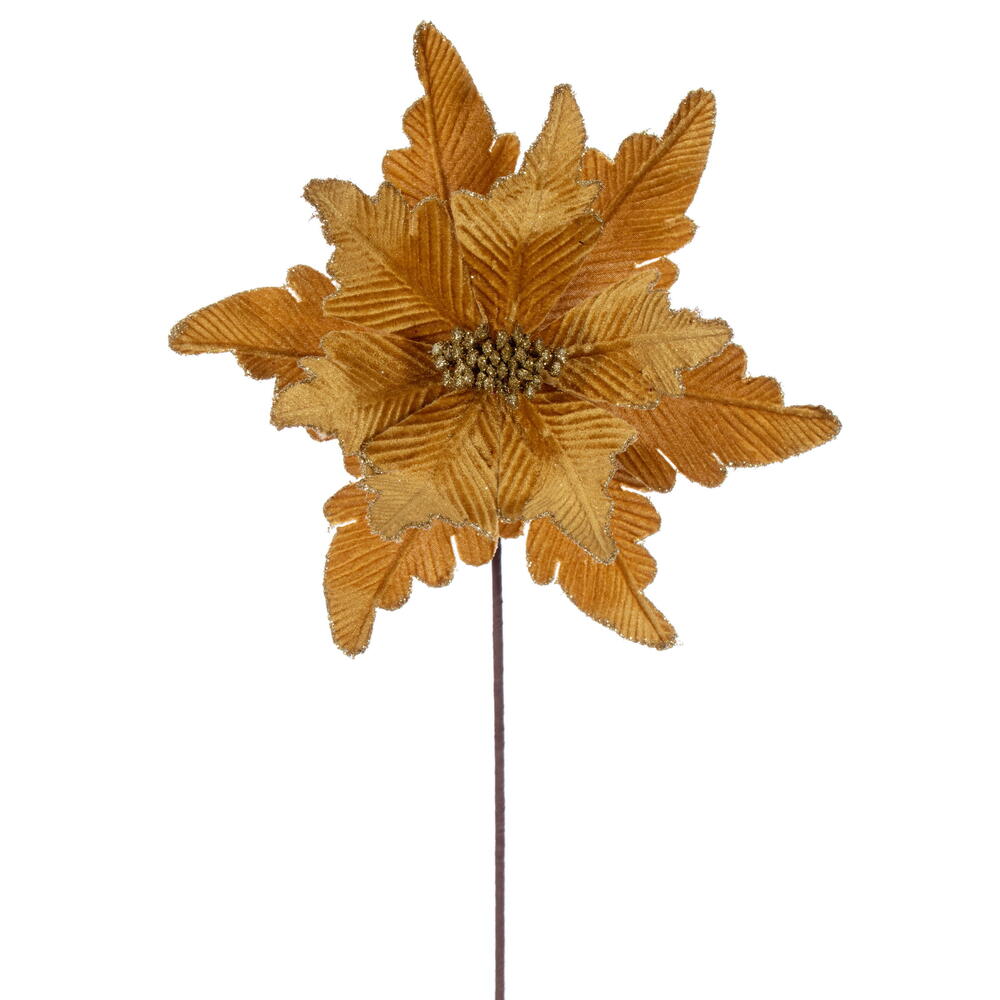 RG241508 13 x 20 in. Gold Deluxe Velvet Poinsettia Stem