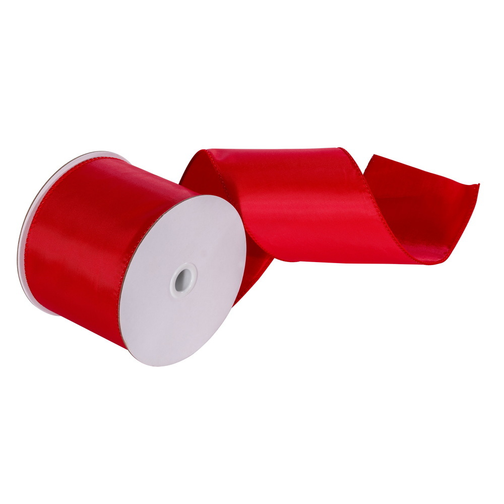 L130304 4 in. Nylon Wired Outdoor Ribbon 25 yard Spool - Red