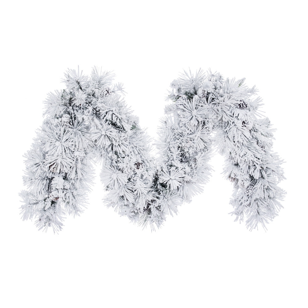 A264516 9 ft. x 16 in. Flocked White on Green Mountain Pine Garland with 210T