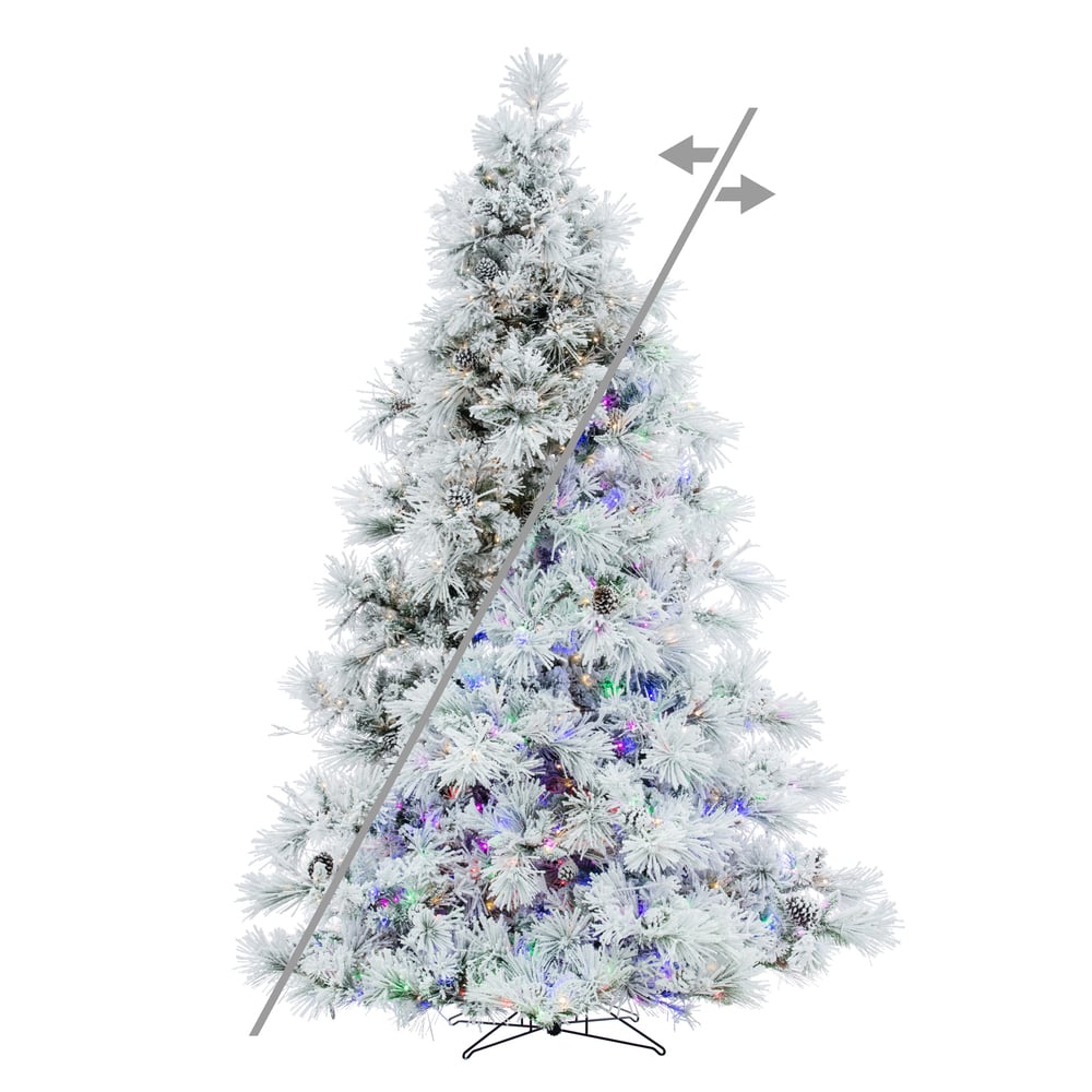 A264498LEDCC 14 ft. x 112 in. Flocked White on Green Mountain 5 mm Christmas Tree with 2800CC