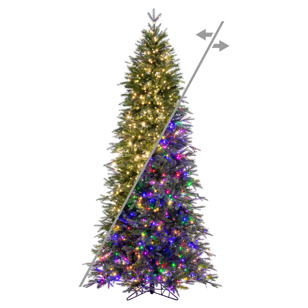 K264083LEDCC 9 ft. x 50 in. Sheldon Fir Artificial Slim Pre-Lit Christmas Tree with 3 mm 1600 LED Color Changing