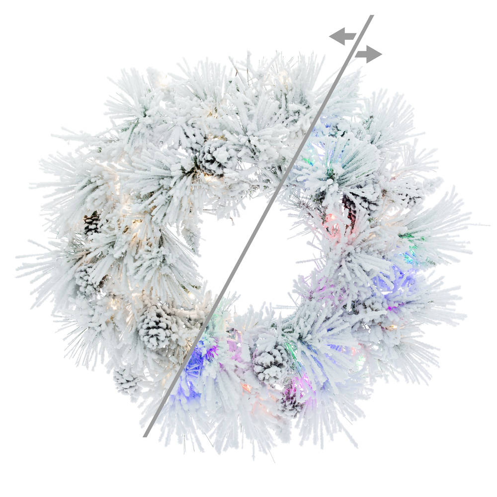 A264549LEDCC 48 in. Flocked White on Green Mountain 5 mm Wreath with 100CC