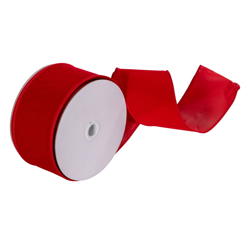 L131303 3 in. Velvet Wired Outdoor Ribbon 25 yard Spool - Red