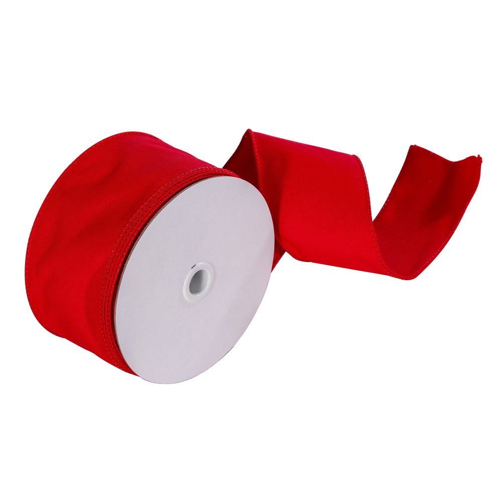 L230303 3 in. Canvas Wired Outdoor Ribbon 25 yard Spool - Red