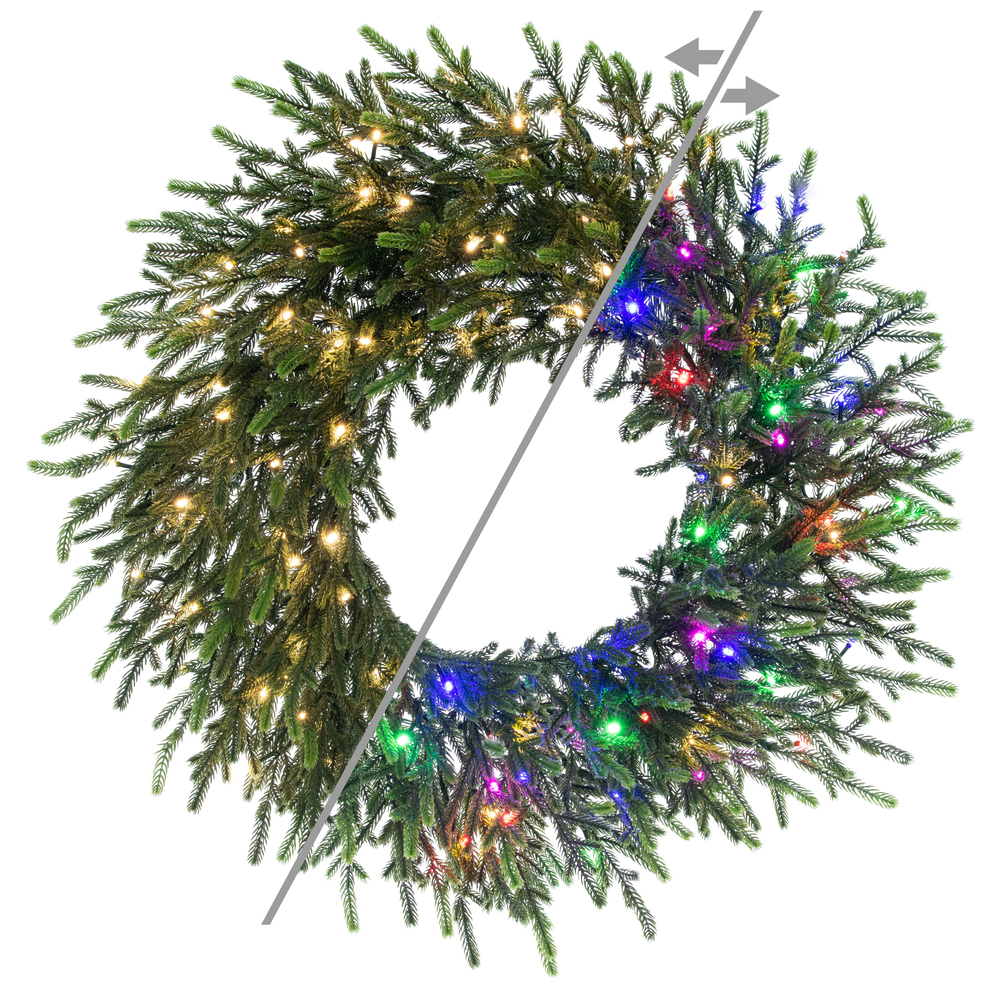 A261349LEDCC 48 in. Norfolk Pine 5 mm Green Wreath with 200CC