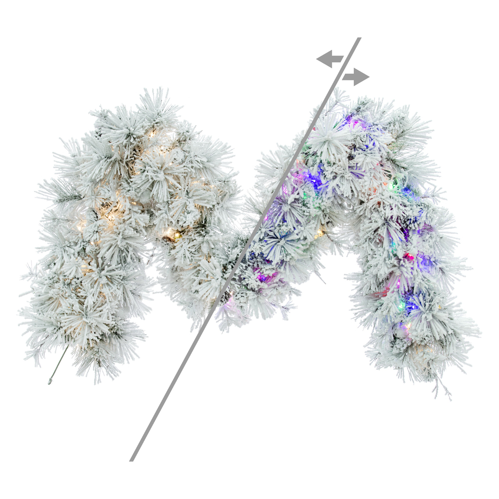 A264518LEDCC 9 ft. x 16 in. Flocked White on Green Mountain 5 mm Garland with 200CC