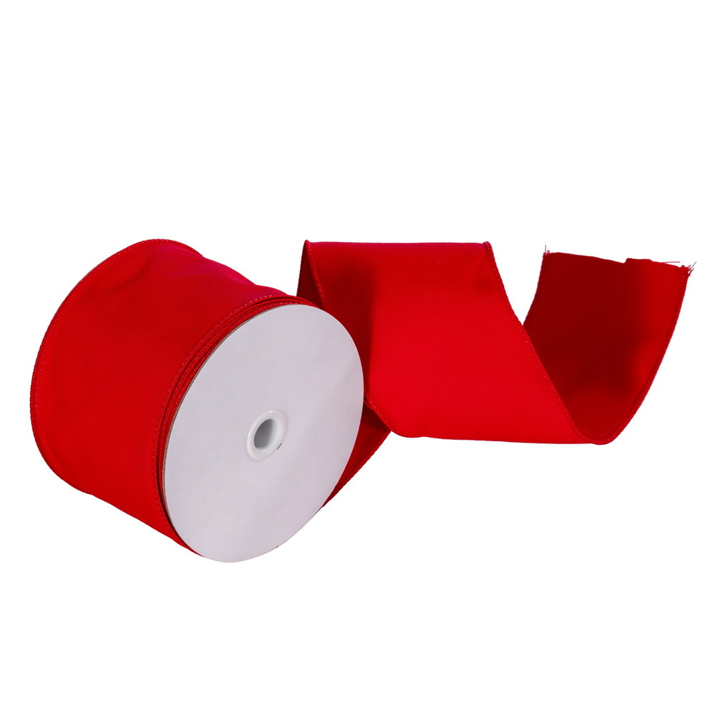 L230304 4 in. Canvas Wired Outdoor Ribbon 25 yard Spool - Red