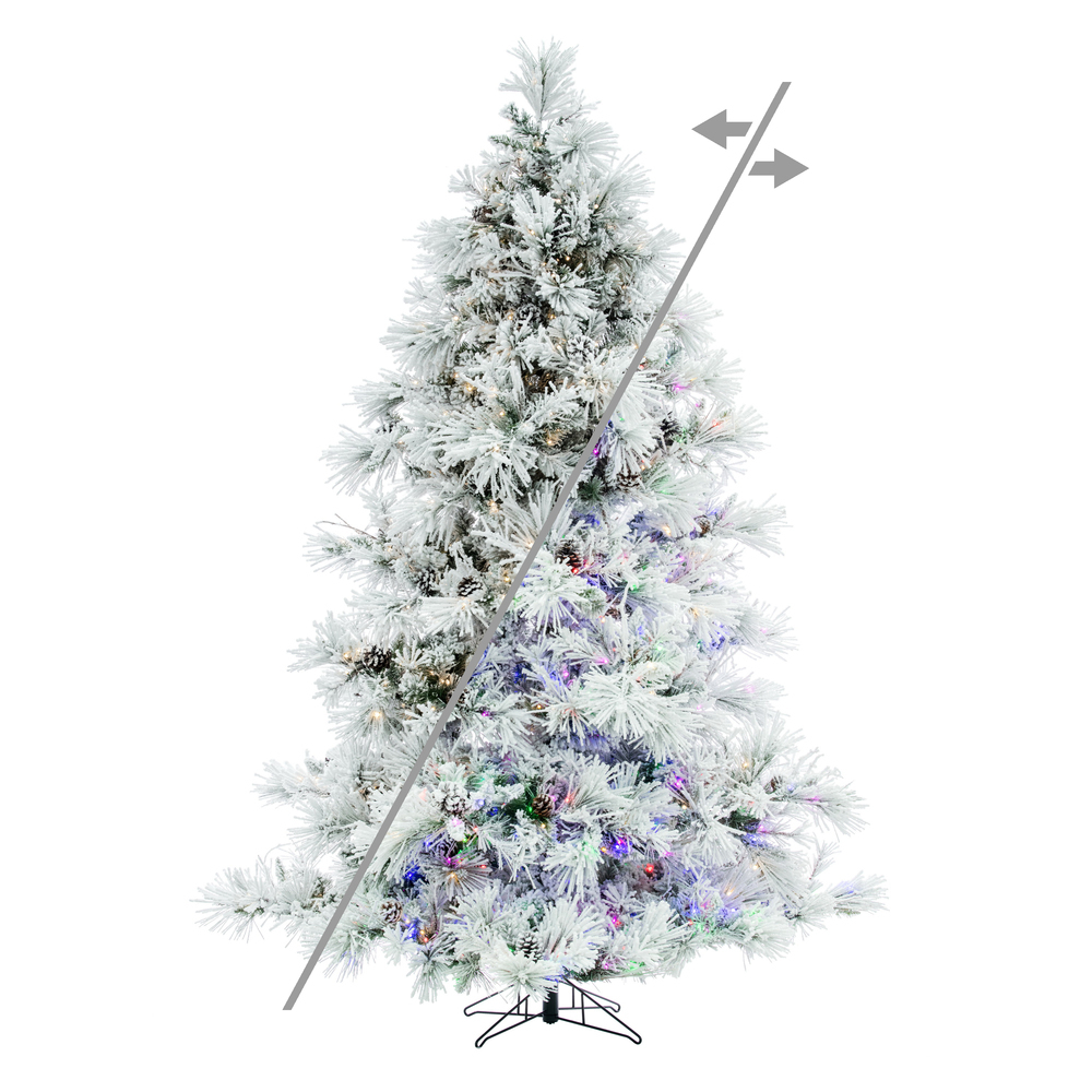 A264458LEDCC 5.5 ft. x 52 in. Flocked White on Green Mountain 5 mm Christmas Tree with 450CC
