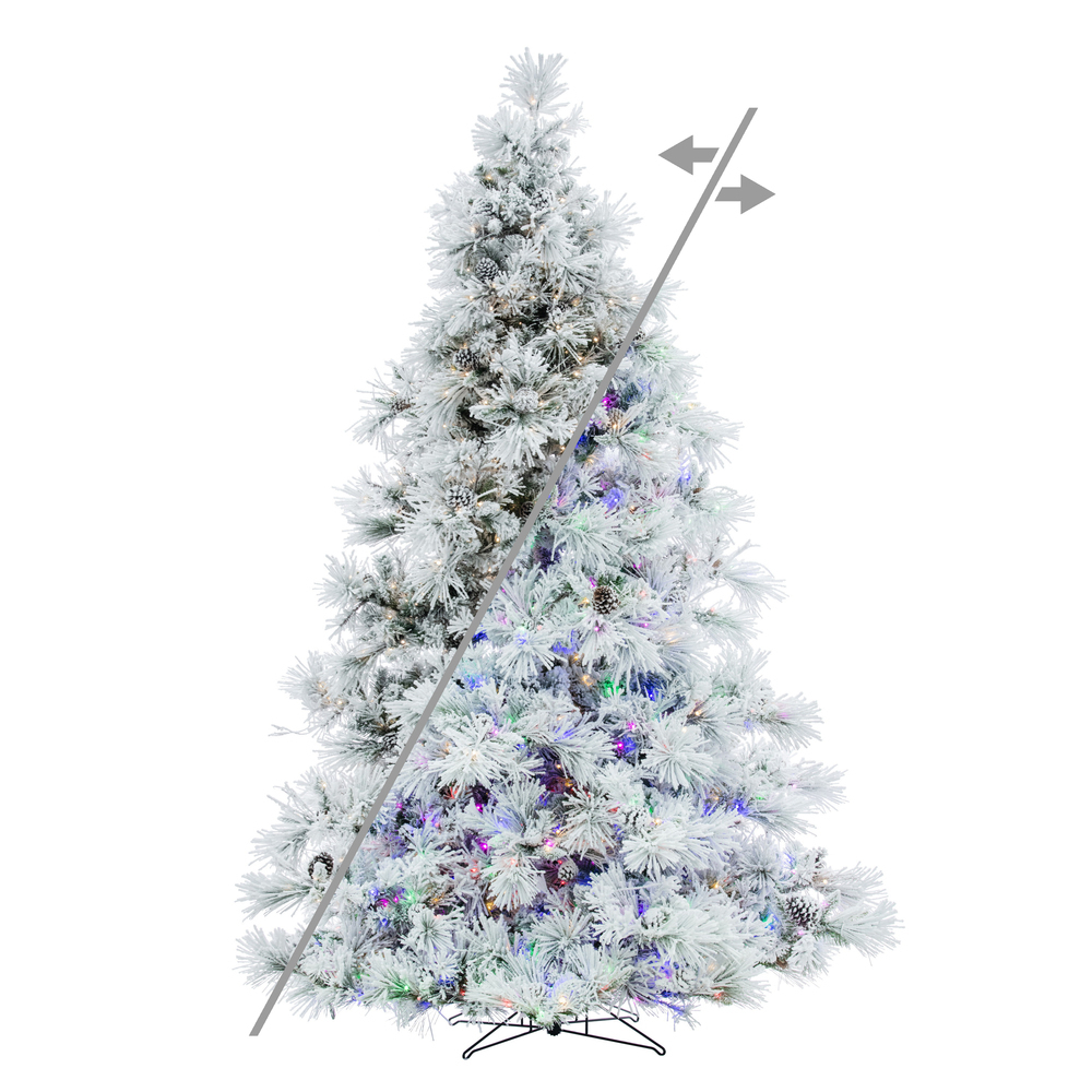 A264493LEDCC 12 ft. x 94 in. Flocked White on Green Mountain 5 mm Christmas Tree with 2100CC