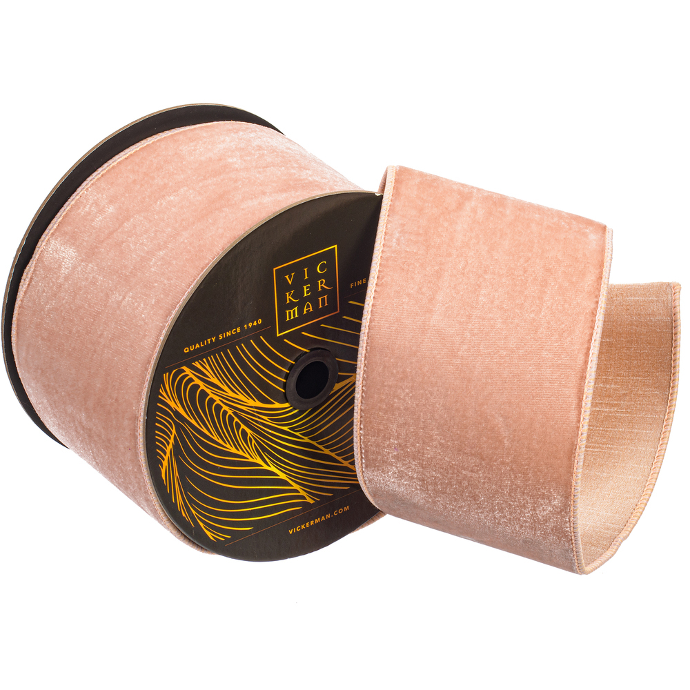 QK258858 4 in. x 10 yards Velvet Dupion Wired Ribbon, Rose Gold