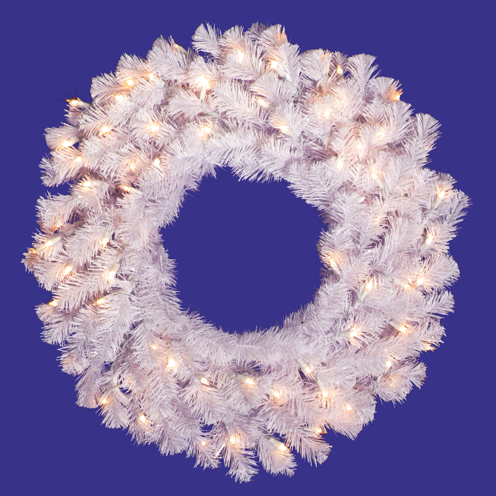 Crystal White Wreath with Warm White LED Lights, 60 in.