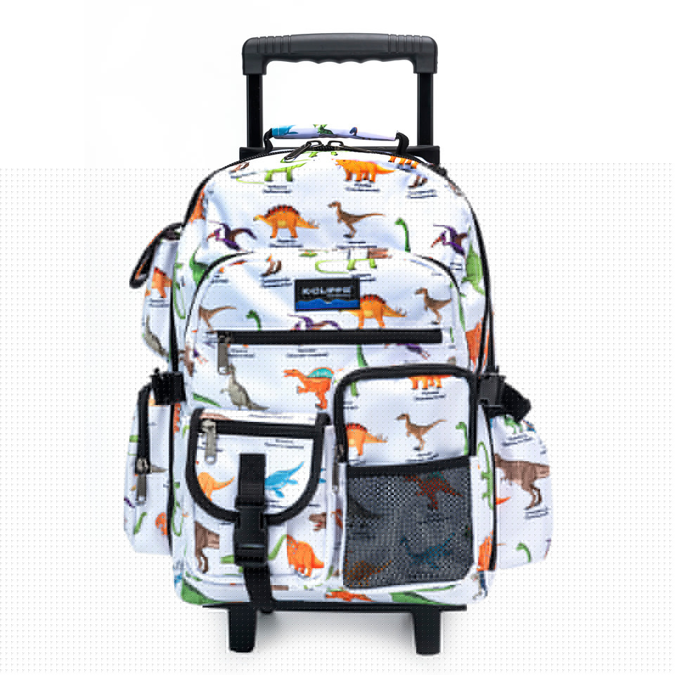 18.5 x 13 x 6 in. Deluxe Wheeled Rolling Backpack for School with Premium Sturdy Wheels, Dinosaur