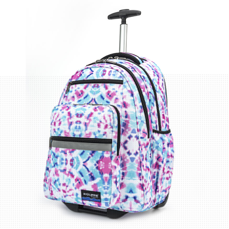 18.5 x 13 x 6 in. Rolling School Backpack with Wheels Deluxe Trolley & Multiple Pockets, Pastel