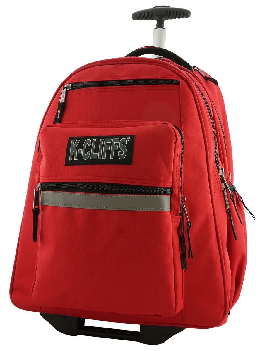 18.5 x 13 x 6 in. Rolling School Backpack with Wheels Deluxe Trolley & Multiple Pockets, Red